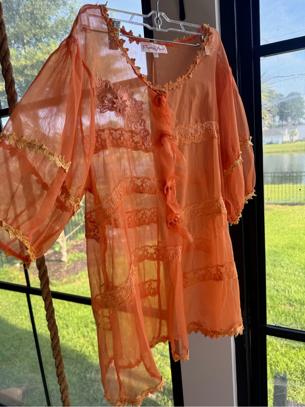 Pretty Angel Orange Sheer Embroidered Tank